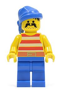 Pirate Minifigure - Pirate wearing a red and white stripes shirt with blue legs and a blue bandana - pi040