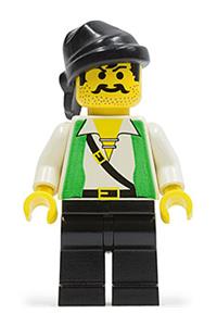 Pirate George Minifigure - Pirate with Green Vest, Black Legs, Black Bandana - pi047