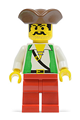 Pirate wearing a brown pirate triangle hat, green vest, and red legs - pi049