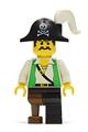 Pirate with a green vest, black legs including a pegleg, and a black pirate hat with a skull - pi050
