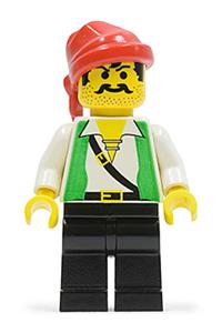 Pirate Minifigure - Pirate with a green vest, black legs, and red bandana - pi051