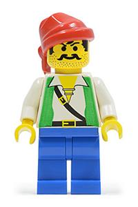 Pirate Minifigure - Pirate wearing a green vest, with blue legs and a red bandana - pi052