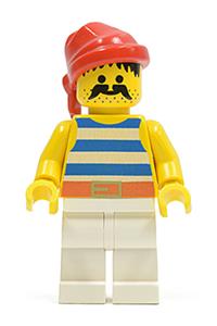 Bo'sun Will Minifigure - Pirate with a blue and white striped shirt, white legs, and a red bandana - pi073