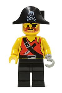 Pirate Captain IronHook Minifigure - Pirate with a shirt with a knife, wearing black legs and a black pirate hat with a skull - pi078