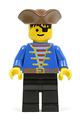 Pirate with black legs, wearing a blue jacket, a brown pirate triangle hat, and black hair - pi080