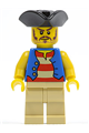 Pirate with Blue Vest, Tan Legs, Black Pirate Triangle Hat, Long Brown Moustache - pi082