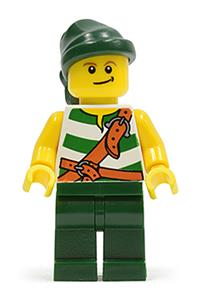 Pirate Minifigure - Pirate with green/white striped shirt, dark green legs, and a dark green bandana - pi083