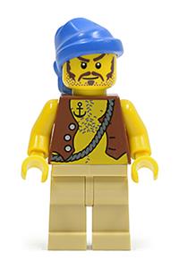 Pirate with Vest and Anchor Tattoo, Tan Legs, Blue Bandana, Brown Moustache pi093