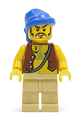 Pirate with Vest and Anchor Tattoo, Tan Legs, Blue Bandana, Brown Moustache - pi093