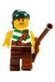 Pirate with Green / White Stripes, Reddish Brown Legs, Dark Green Bandana, Smirk and Stubble Beard - pi094