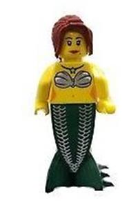 Mermaid Minifigure - Mermaid with long dark red hair in a ponytail with side bangs - pi139