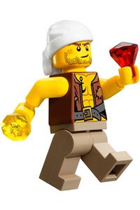 Old Pirate Minifigure - Old pirate with a crooked smile and scar wearing a vest with an anchor design - pi158
