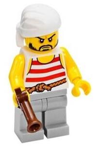 Pirate Minifigure - Pirate 2 with red and white striped clothing, light bluish gray legs, and a beard - pi160