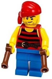 Pirate Minifigure - Pirate 3 with black and red striped torso, blue legs, and a scar - pi161
