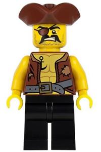 Pirate Minifigure - Pirate 4 wearing a vest with an anchor design and an eyepatch - pi162