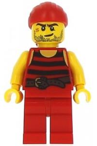 Pirate Minifigure - Minifigure 5 is a pirate with black and red stripes, red legs, and a scar - pi166