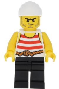 Pirate Minifigure - Pirate 8 with red and white stripes, black legs, and a scowl - pi169