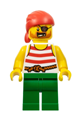 Pirate - Male, Red Bandana, White Shirt with Red Stripes, Green Legs, Eyepatch - pi190