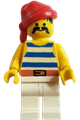 Pirate wearing a red bandana, blue and white striped shirt, white legs, and a belt with a black buckle - pi199