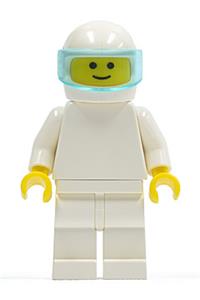 Space Shuttle Astronaut Minifigure - Astronaut with plain white torso, arms, and legs, wearing a white helmet with a trans-light blue visor - pln0010