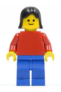 Plain Red Torso with Red Arms, Blue Legs, Black Female Hair pln001
