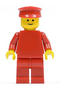 Male Minifigure - Minifigure with a plain red torso, red arms, and red legs, wearing a red hat - pln004