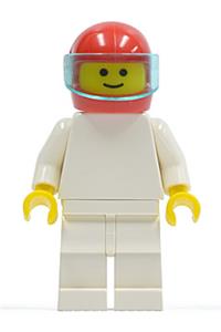 Racer Minifigure - Minifigure with plain white torso and arms, white legs, and a red helmet - pln006