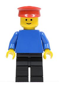 Male with Plain Blue Torso - Minifigure with a plain blue torso and blue arms, black legs, and a red hat - pln009
