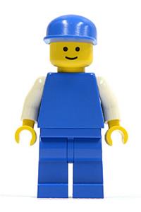 Male Minifigure - Minifigure with a plain blue torso and white arms, wearing blue legs and a blue cap - pln010