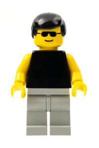 Plain Black Torso with Yellow Arms, Light Gray Legs, Sunglasses, Black Male Hair pln013