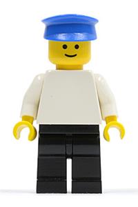 Male with plain White Torso - Minifigure wearing a white torso with white arms, black legs, and a blue hat - pln018