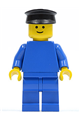 Minifigure with blue torso, arms, and legs, wearing a black hat - pln020