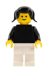 Plain Black Torso with Black Arms, White Legs, Black Pigtails Hair pln022