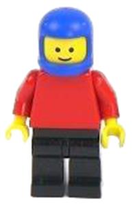Motorbike Racer Minifigure - Minifigure with a plain red torso and red arms, black legs, and a blue classic helmet - pln025