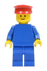 Male with Plain Blue Torso - Minifigure with blue torso, arms, and legs, wearing a red hat - pln028