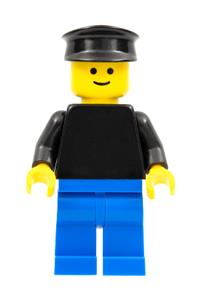 Male with Plain Black Torso - Minifigure with plain black torso and black arms, wearing a black hat and blue legs - pln029