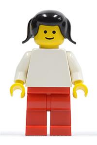 Plain White Torso with White Arms, Red Legs, Black Pigtails Hair pln030