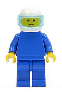 Racer Minifigure - Minifigure with a plain blue torso and arms, blue legs, white helmet, and a trans-light blue visor - pln032