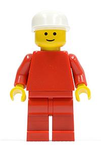 Male Minifigure - Minifigure with a plain red torso, red arms, and red legs, wearing a white cap - pln035