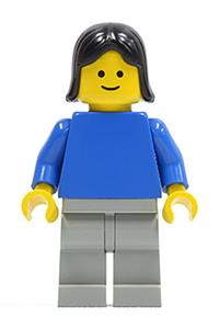 Female with Plain Blue Torso - Minifigure with blue torso and arms, light gray legs, and black female hair - pln044