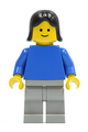 Plain Blue Torso with Blue Arms, Light Gray Legs, Black Female Hair - pln044