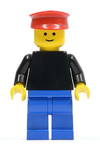 Male with Plain Black Torso - Minifigure with black torso and arms, blue legs, and wearing a red hat - pln046