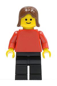 Plain Red Torso with Red Arms, Black Legs, Brown Female Hair pln049