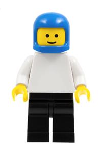 Motorcycle Racer Minifigure - Minifigure with a plain white torso, white arms, black legs, and a blue classic helmet - pln052
