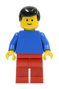 Male with Plain Blue Torso - Minifigure with blue torso and arms, red legs, and black male hair - pln059