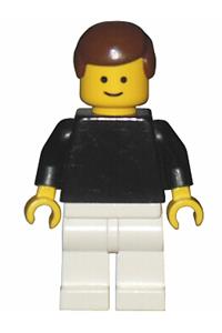 Male with Plain Black Torso - Minifigure with a plain black torso and black arms, white legs, and brown male hair - pln060