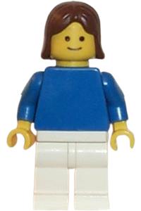 Female with Plain Blue Torso - Minifigure with white legs, plain blue torso with blue arms, and brown female hair - pln062