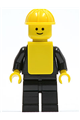 Minifigure with plain black torso, black arms and legs, wearing a yellow construction helmet and vest - pln063