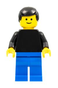 Male with Plain Black Torso - Minifigure with plain black torso, black arms, blue legs, and black male hair - pln067