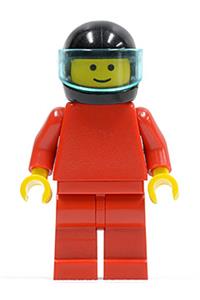 Male with Plain Red Torso - Minifigure with a plain red torso, red arms, and red legs, wearing a black helmet with a trans-light blue visor - pln070